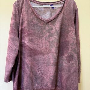 Catherines Heathered Knit Top with Rose Colored Accent OX